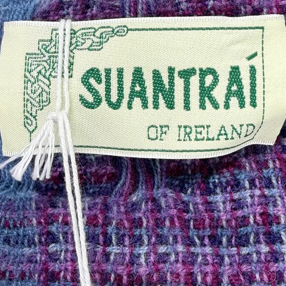 Suantrai of Ireland Open Scarf 1 Wool Purple Pink Colorful Tassels Winter Boho - Picture 3 of 7